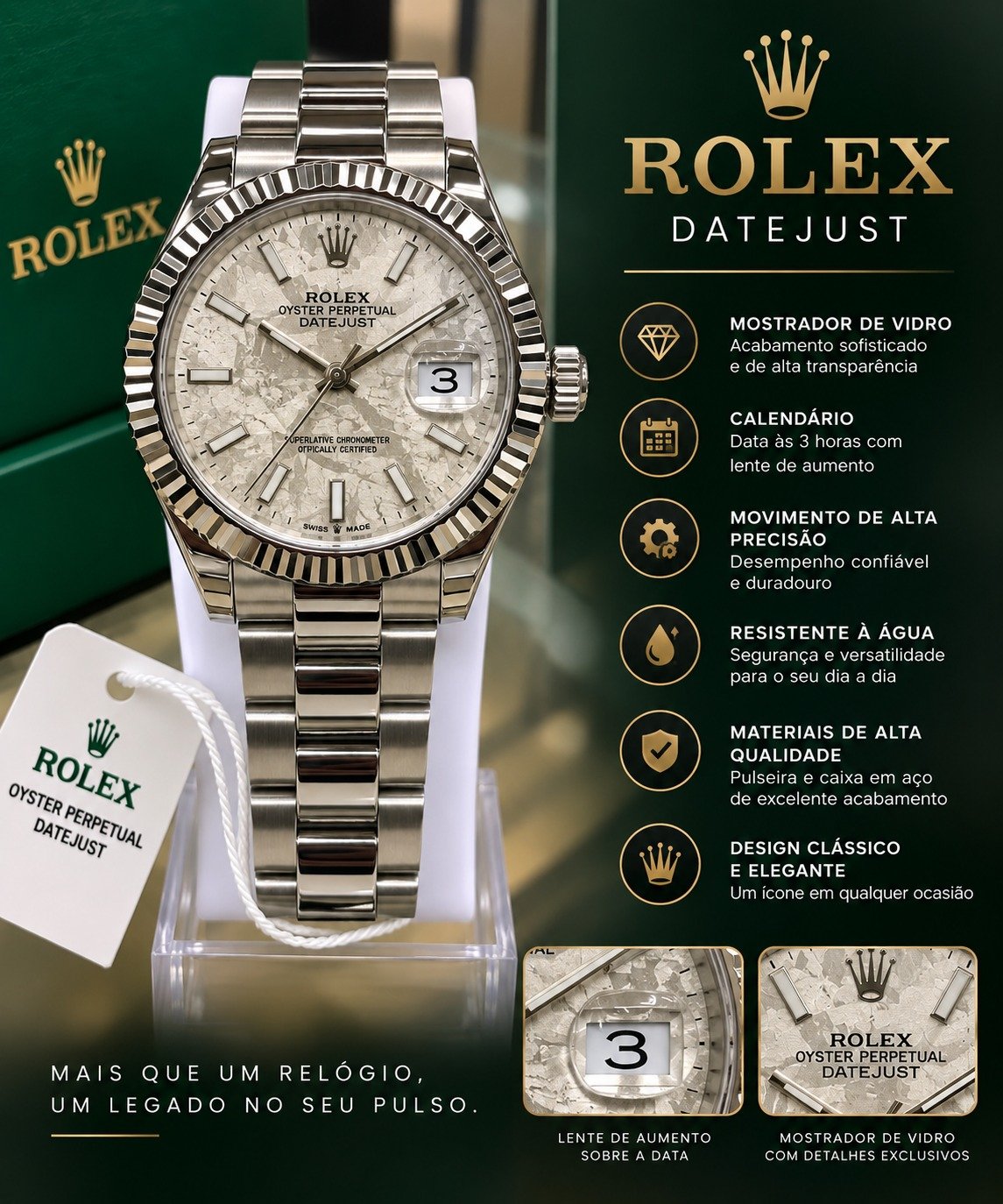 Rolex mostrador de vidro
